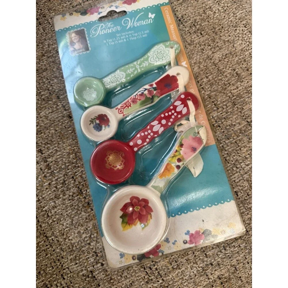 Pioneer Woman Floral Ceramic Stoneware Measuring Spoons 4-Piece Utensils New